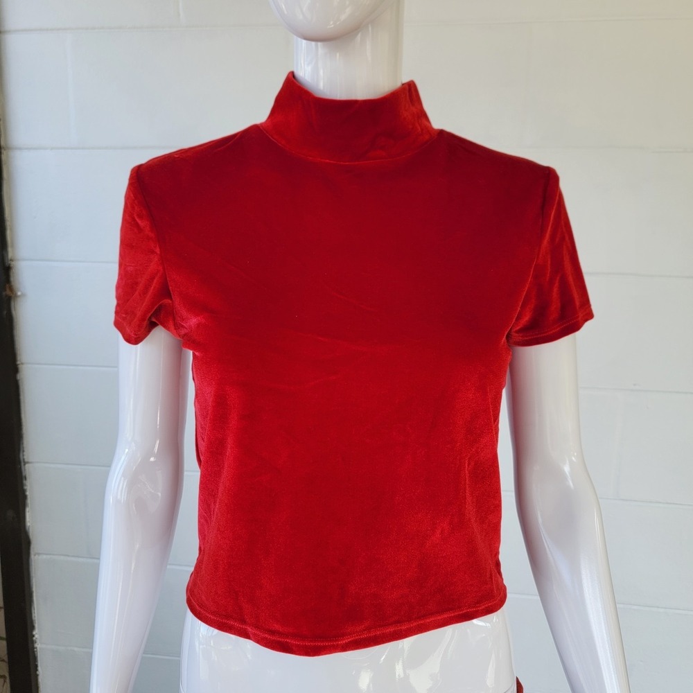 Vintage 1970's You Babes Red Velvet Top Women's Size M Made in USA